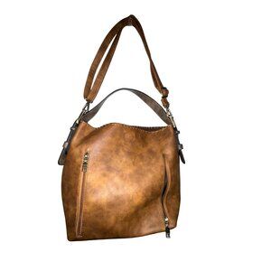 Jen & Co. Brown Faux Leather Shoulder Bag With Zipper Accents